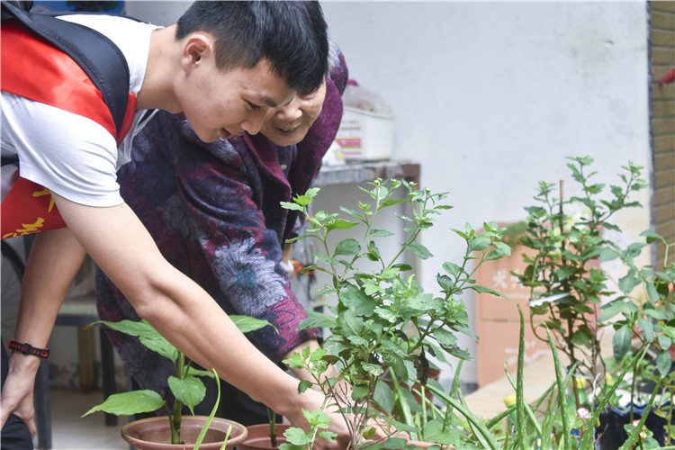 20181020奶奶教志愿者见识自己种的植物 苏其凡摄.JPG